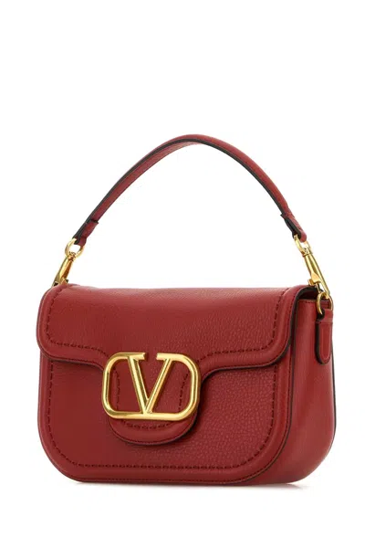 Valentino Garavani Red Leather Alltime Shoulder Bag In Gold