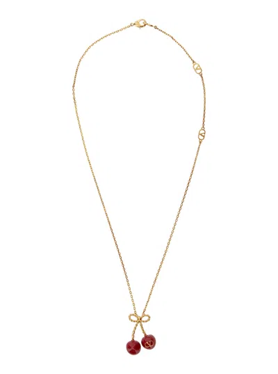 Valentino Garavani Red Necklace With Cherry-shaped Pendant And Vlogo Detail In Brass Woman In Gold