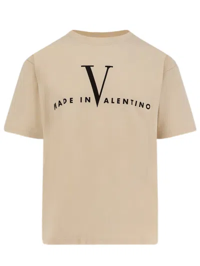 Valentino Garavani  Cotton T-shirt With Made In  Print In Nude