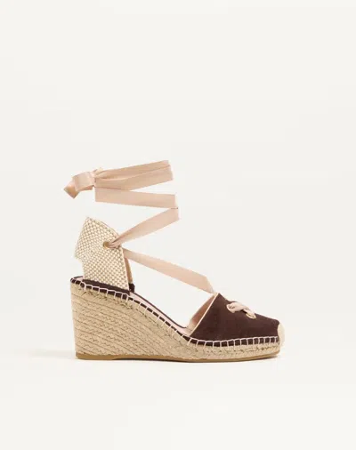 Valentino Garavani Resort Wedge In Split Leather 75mm Woman Ebony 40 In Brown