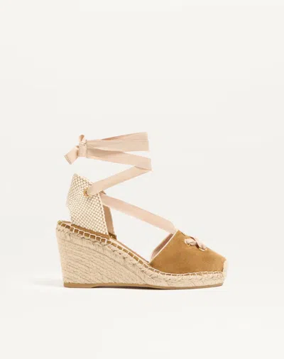 Valentino Garavani Resort Wedge In Split Leather 75mm Woman Havana Beige 41 In Brown