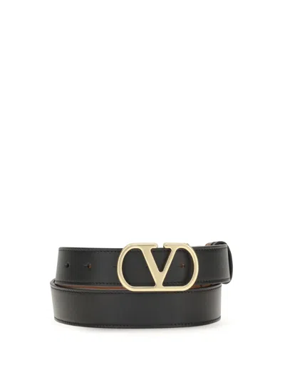 Valentino Garavani Reversible Calf Leather Belt In Black