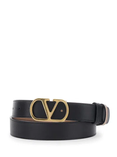 Valentino Garavani Reversible Calf Leather Belt In Black