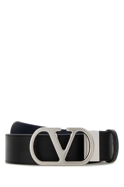Valentino Garavani Reversible Leather Belt With 4 Cm Width And Silver-tone Hardware In Black