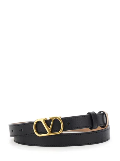 Valentino Garavani Reversible Vlogo Buckle Calf Leather Belt In Black