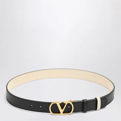 Valentino Garavani Cintura Reversibile Vlogo Signature In Vitello Lucido 30 Mm In Black