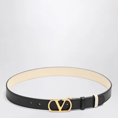 Valentino Garavani Cintura Reversibile Vlogo Signature In Vitello Lucido 30 Mm In Black