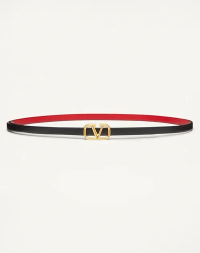 Valentino Garavani Reversible Vlogo Signature Belt In Glossy Calfskin 8mm Woman Black/pure Red 100