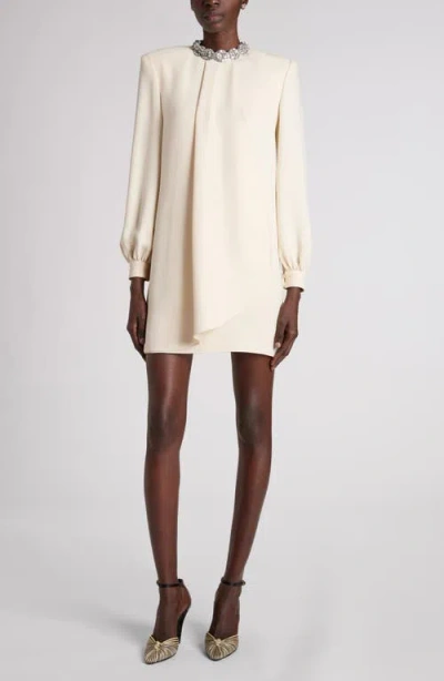 Valentino Garavani Rhinestone Embellished Long Sleeve Silk Cady Minidress In White