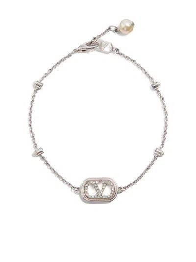 Valentino Garavani Rhodium-tone Finish Chain With Pearl And Swarovski Crystal Details In Neutral