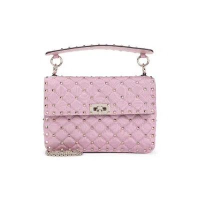 Valentino Garavani Rhododendron Pink Leather Medium Shoulder Bag In Brown