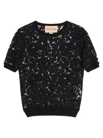 Valentino Garavani Ribbed Hem Round Neck Top - Size S In Black