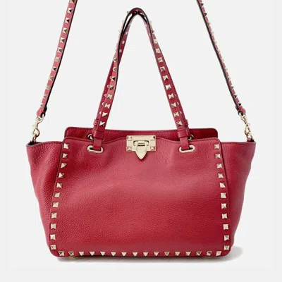 Pre-owned Valentino Garavani Garavani Rock Studded 2-way Shoulder Bag Red Leather
