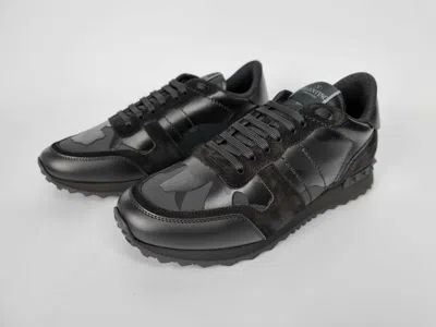 Pre-owned Valentino Garavani Rockrunner Black Camouflage Sneakers
