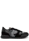 Valentino Garavani Mans Rockrunner Camouflage Noir Leather And Fabric Sneakers In Black