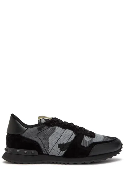 Valentino Garavani Rockrunner Camouflage-jacquard Sneakers In Black