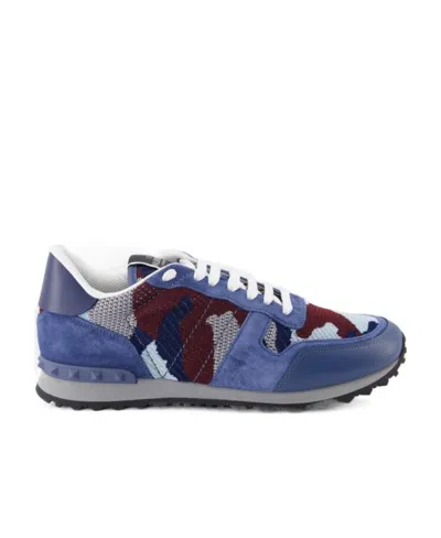 Valentino Garavani Rockrunner Camouflage Lace-up Sneakers In Blue