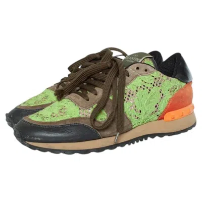 Pre-owned Valentino Garavani , Rockrunner Lace & Suede Trainers In Black