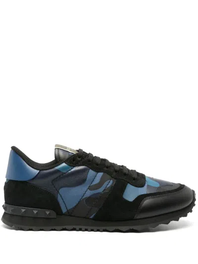 Valentino Garavani Rockrunner Camo Low Top Sneaker In Blue/black