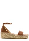 Valentino Rockstud 55 Grainy Leather Platform Sandal In Tan