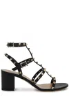 Valentino Rockstud Caged 60 Leather Ankle Strap Sandal In Black
