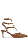 Valentino Rockstud Caged 65 Grainy Leather Ankle Strap Pump In Tan