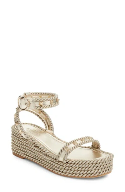 Valentino Garavani Rockstud Ankle Strap Espadrille Platform Sandal In Gold