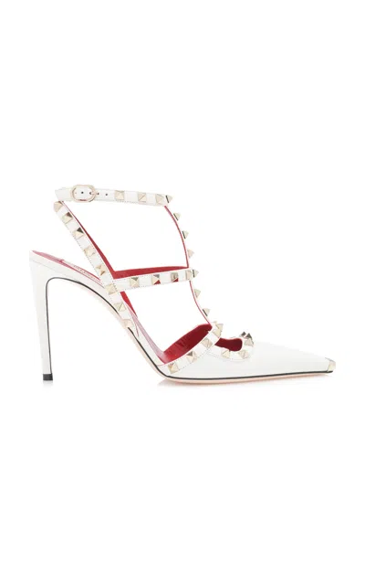 Valentino Garavani Ankle Strap | Rockstud | T. 100 | Capretto/platinum Stud/platinum Tip In White