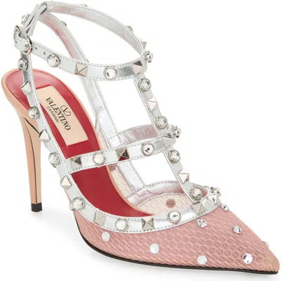 Valentino Garavani Rockstud Ankle Strap Pointed Toe Pump In Multi