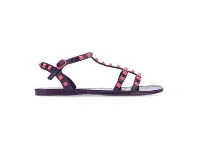 Pre-owned Valentino Garavani Garavani Rockstud Ankle Strap Sandals (women's) Sneakers In Purple/pink