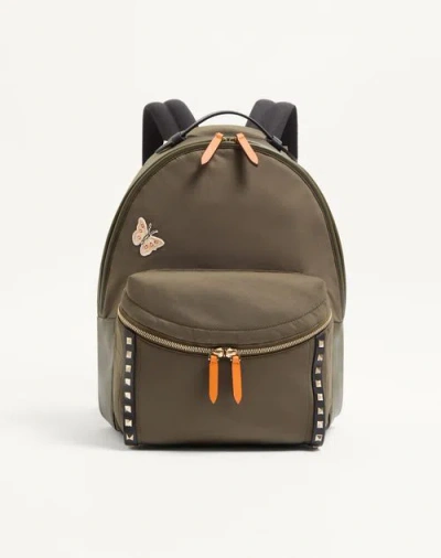 Valentino Garavani Rockstud Backpack In Technical Fabric In Green