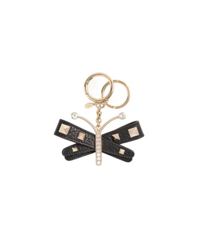 Valentino Garavani Rockstud Bag Charm With Keychain In Grainy Calfskin And Swarovski Crystals In Black