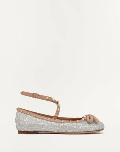 Valentino Garavani Rockstud Gold-tone Embellishment Ballerina Shoes In Crystal