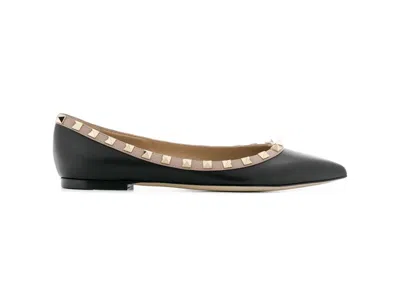 Pre-owned Valentino Garavani Garavani Rockstud Ballerinas (women's) Sneakers In Black/pink