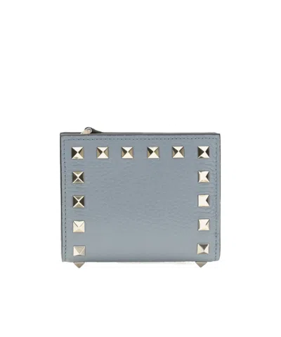 Valentino Garavani Valentino Rockstud French Flap Wallet In Blue