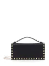 Valentino Garavani 'rockstud' Black Crossbody Bag With Removable Chain-link Shoulder Strap In Leathe In Black
