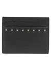 Valentino Garavani Rockstud Black Vitello Stampa Alce Card Holder In Black
