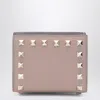 Valentino Rockstud Blush Pink Grained-leather Wallet In Brown