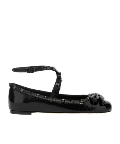 Valentino Garavani Rockstud-strap Satin Ballerinas In Black