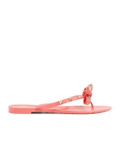 Valentino Garavani Elegant Bow-detail Sandals With Platinum-finish Studs And 5mm Heel Height In Pink