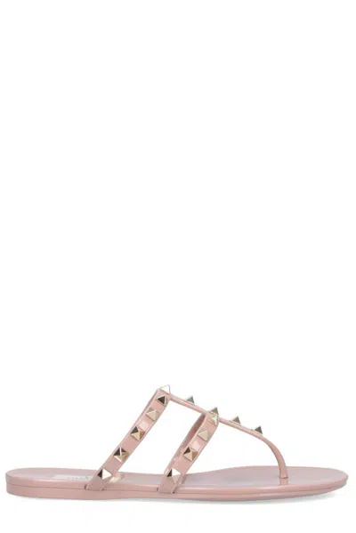 Valentino Garavani Rockstud Bow Detailed Thong Sandals In Pink