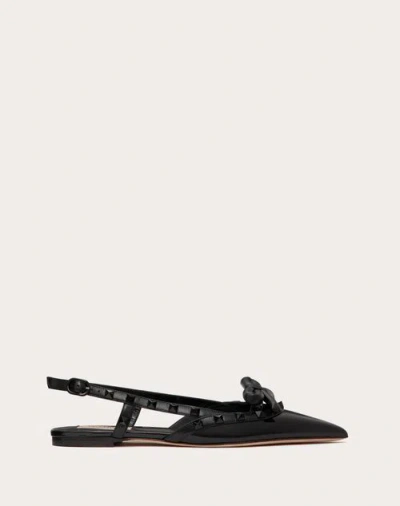 Valentino Garavani Rockstud Bow Slingback Ballerina In Patent Leather With Tone-on-tone Studs Woman  In Black