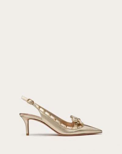 Valentino Garavani Rockstud Bow Slingback Pumps In Laminated Nappa Leather And 60mm Tone Studs Woman In Gold