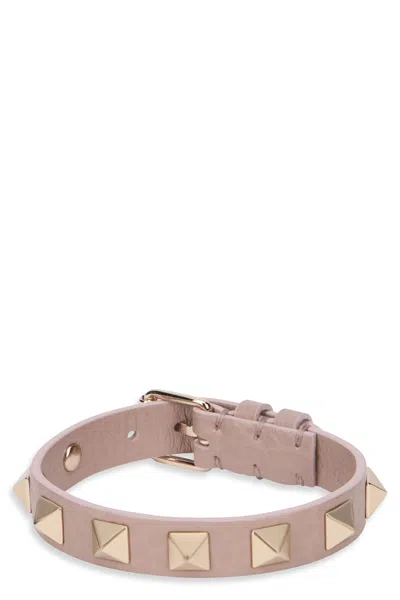 Valentino Garavani Rockstud Bracelet In Leather In Neutral