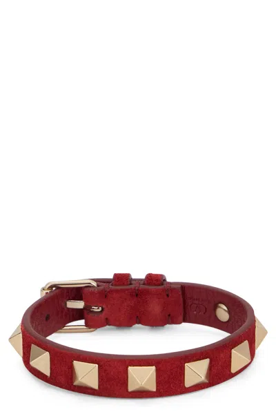 Valentino Garavani Rockstud Bracelet In Suede Leather In Red