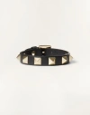 Valentino Garavani Rockstud Calfskin Double-strap Bracelet Woman Black Uni In Black