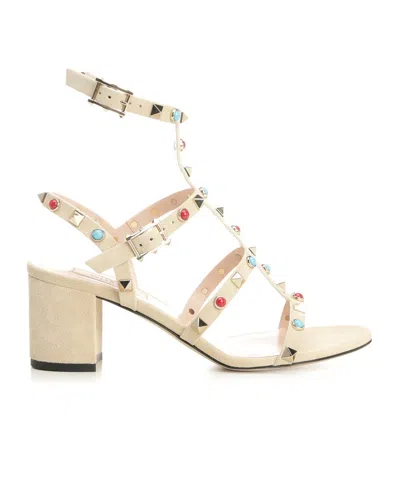 Valentino Garavani Rockstud Cabochon-embellished Heeled Sandals In Brown