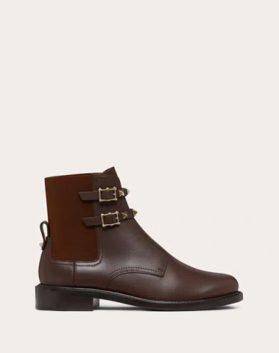 Valentino Garavani Valentino Rockstud Leather Ankle Boot In Brown