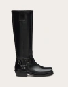 Valentino Rockstud Biker Knee-high Leather Boots In Black
