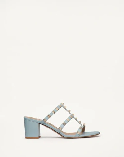 Valentino Garavani Rockstud Calfskin Leather Slide Sandal 60 Mm Woman Porcelain Blue 41